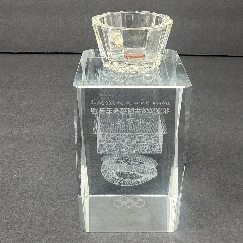 2008 Beijing Olympics Bird's Nest Water Cube 3D Crystal Candle Holder Souvenir
